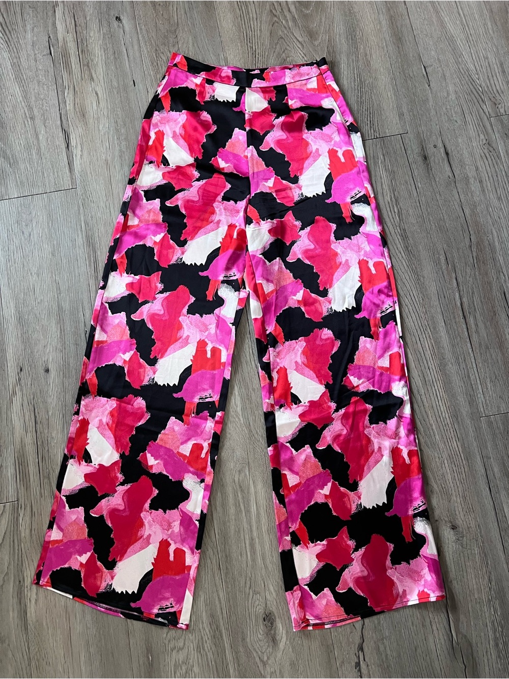 Forever 21 Pink Black Multi Abstract Wide-Leg Pants